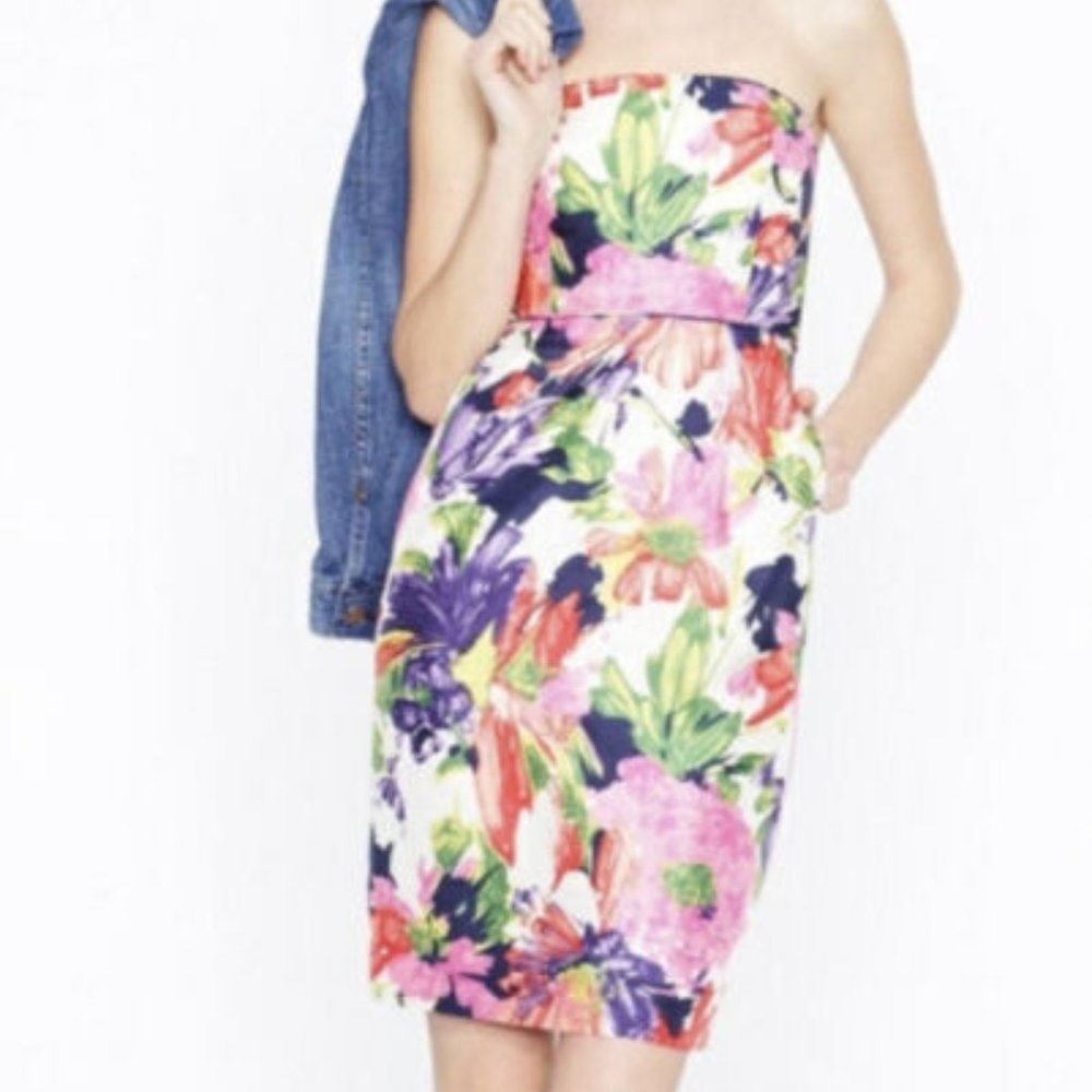 J.Crew "Ella" Floral Silk Strapless Dress